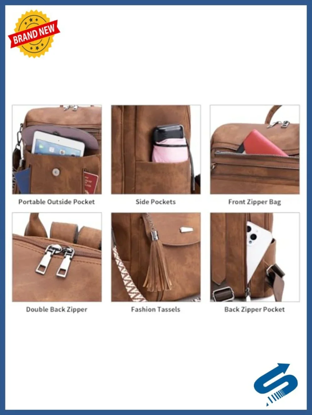 PU Leather Convertible Backpack Purse Travel Handbag with Tassel